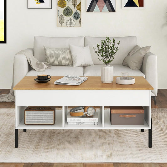 Verhoogde Salontafel – Bijzettafel – Koffietafel – Opbergtafel – Laptoptafel – Met Verstelbaar Hefblad – Verborgen Opbergvak – Houtfineer Natuurlijke Kleur