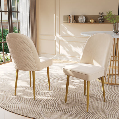 Fluwelen Stoelen – Kamerstoelen – Eetkamerstoelen – Fauteuils – Zithoeken – Beige Velvet – Gouden Metalen Poten – Ergonomisch Comfort – Anti-Slip Voeten