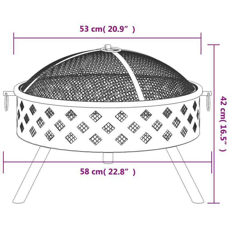 Vuurkorf – Tuinhaard – Buitenhaard – Terrashaard – Vuurschaal – Zwart – XXL 58 cm – Staal – Inclusief Houthaak