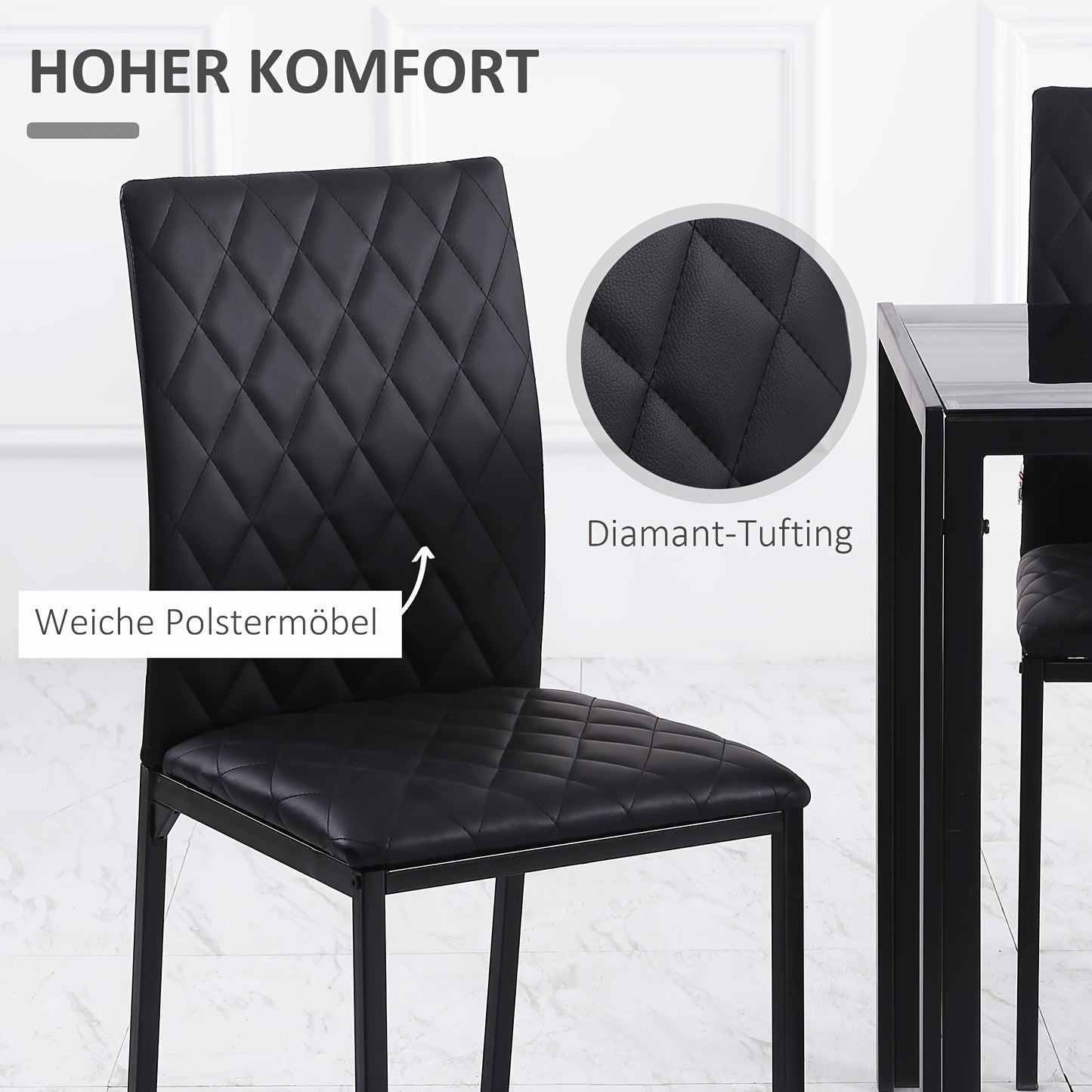 Eetkamerstoelen – Stoelen – Dining Stoelen – Taf stoelen – Zwarte Stoelen – Set van 4 – Gevoerde Zitting – Stalen Poten 41x50x91 cm