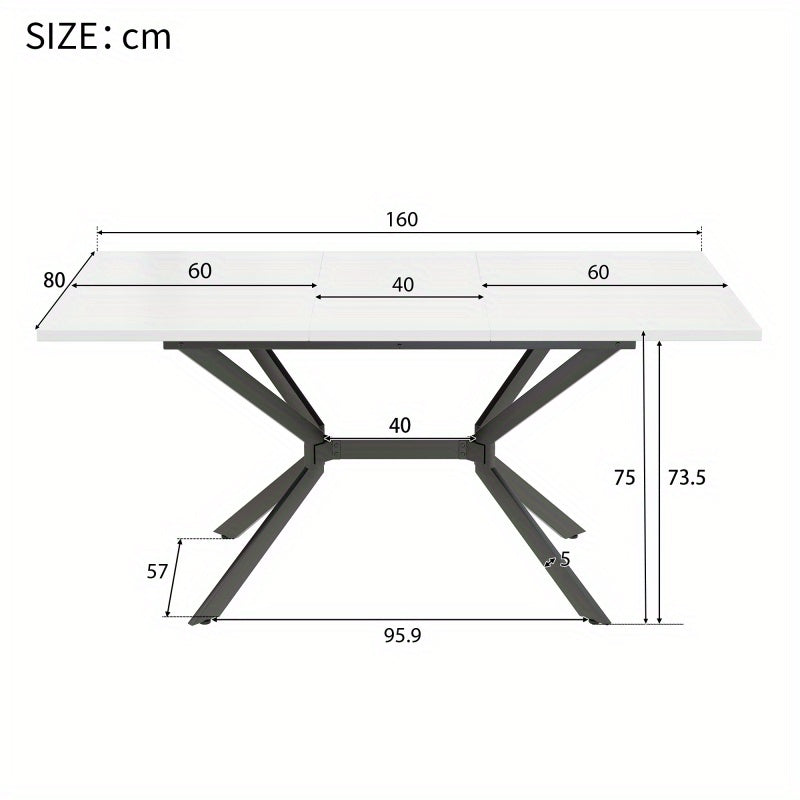 Uitbreekbare Eettafel – Uitschuifbare Tafel – Verlengtafel – Flexibele Eettafel – Compacte Tafel – Wit Tafelblad Zwarte Poten – 120-160 cm Uitbreiding – Duurzaam MDF Metalen Onderstel