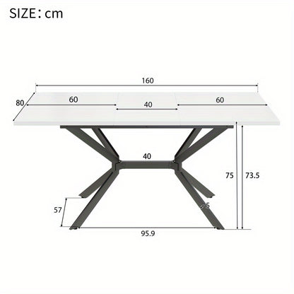 Uitbreekbare Eettafel – Uitschuifbare Tafel – Verlengtafel – Flexibele Eettafel – Compacte Tafel – Wit Tafelblad Zwarte Poten – 120-160 cm Uitbreiding – Duurzaam MDF Metalen Onderstel