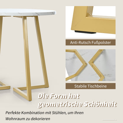 Eettafelset – 5-delig – Ronde Eettafel – Keukentafel – Stoelenset – Compact Diner – Ø80 cm – Wit MDF Tafelblad – Zwarte Fluwelen Stoelen