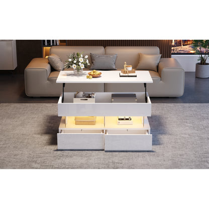 Salontafel – Koffietafel – Tafel – Woonkamertafel – Bijzettafel – Verstelbare Hoogte – Uitschuifbare Opbergruimte – Glanzend Wit – Lift-Top Mechanisme