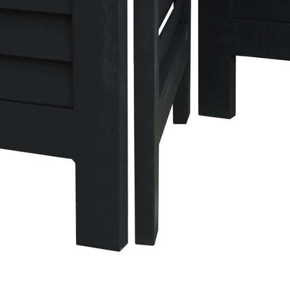 Room Divider with 3 Panels Made of Solid Black Paulownia Wood