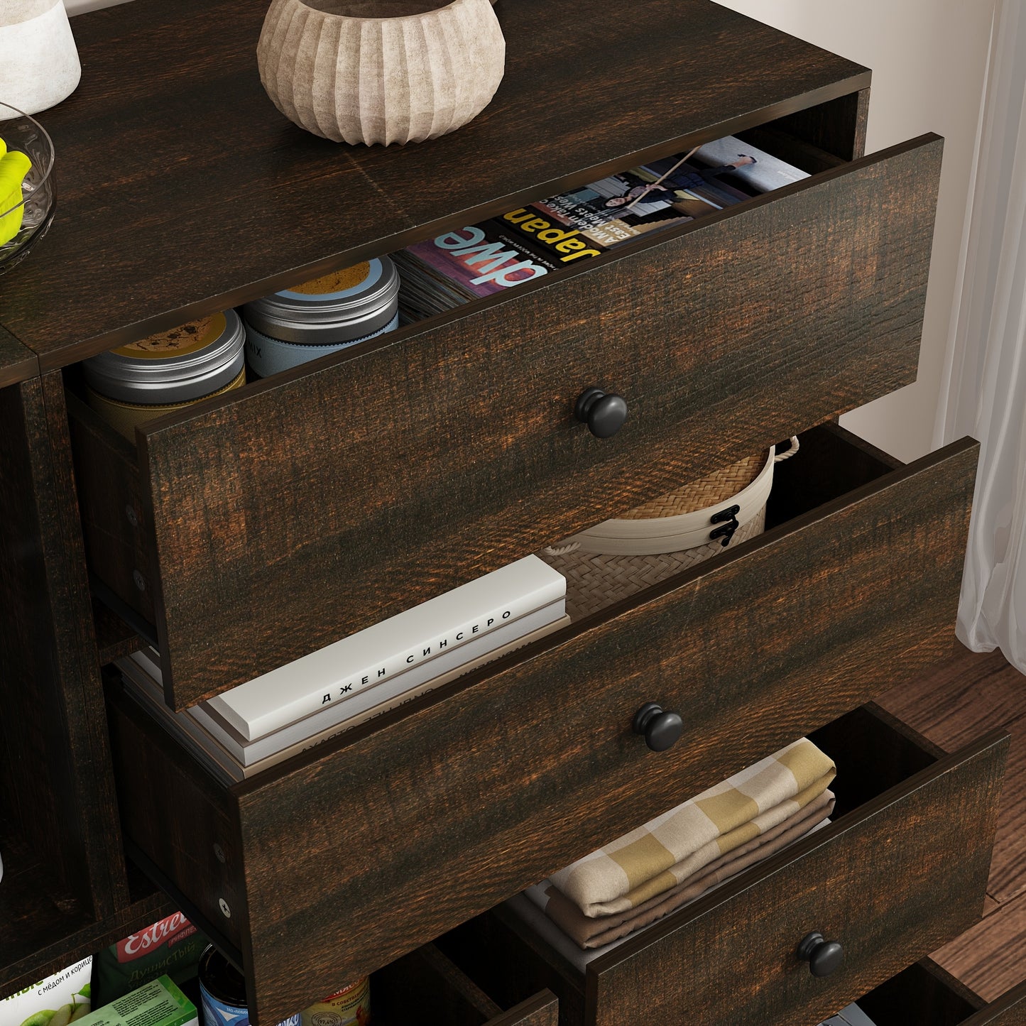 Ladekast – Ladenkast – Opbergkast – Dressoir – Commode – 6 Lades & 1 Deur – MDF Houtnerf – Compact Design 100x40x98 cm