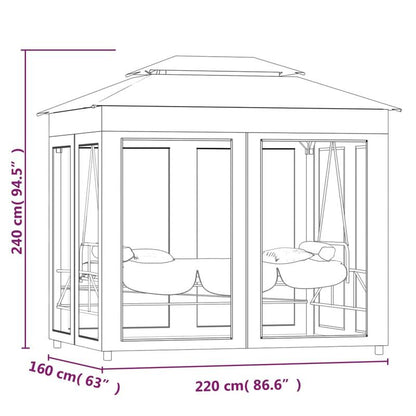 Schommelbank – Tuinschommel – Hangbank – Loungestoel – Tuinbank – Crème Wit – Weerbestendig Stalen Frame – Uitklapbaar Ligbed 220x160x240 cm