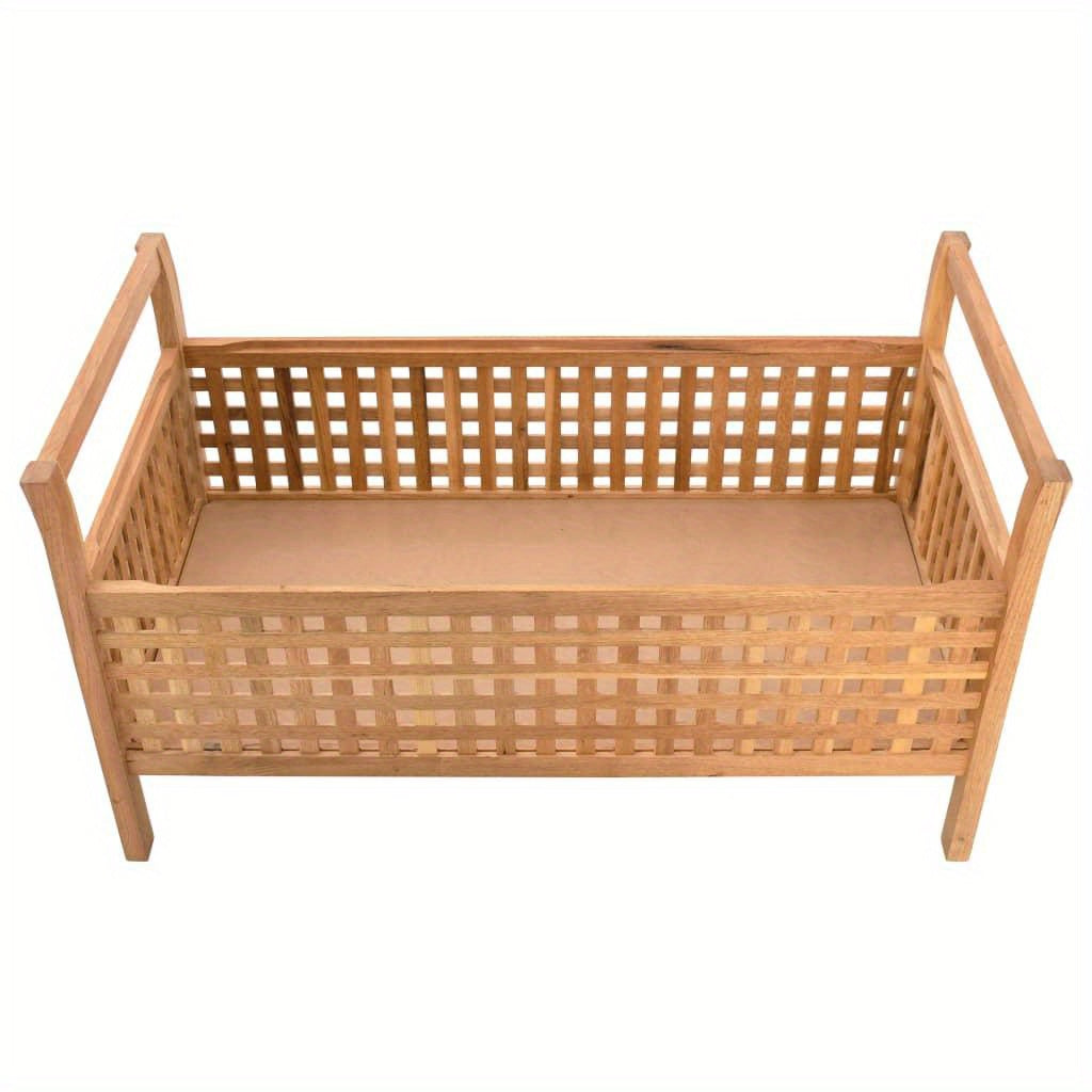Houten Bank – Opbergbank – Halbank – Zitbank – Schoenenbank – Massief Walnotenhout – Gevoerd Zitvlak – 93x49x49 cm – Ruitpatroon – Opbergruimte