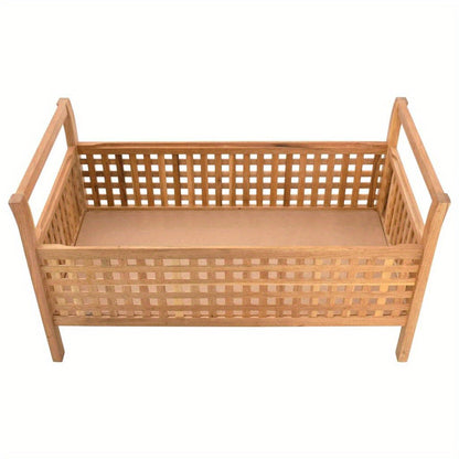 Houten Bank – Opbergbank – Halbank – Zitbank – Schoenenbank – Massief Walnotenhout – Gevoerd Zitvlak – 93x49x49 cm – Ruitpatroon – Opbergruimte