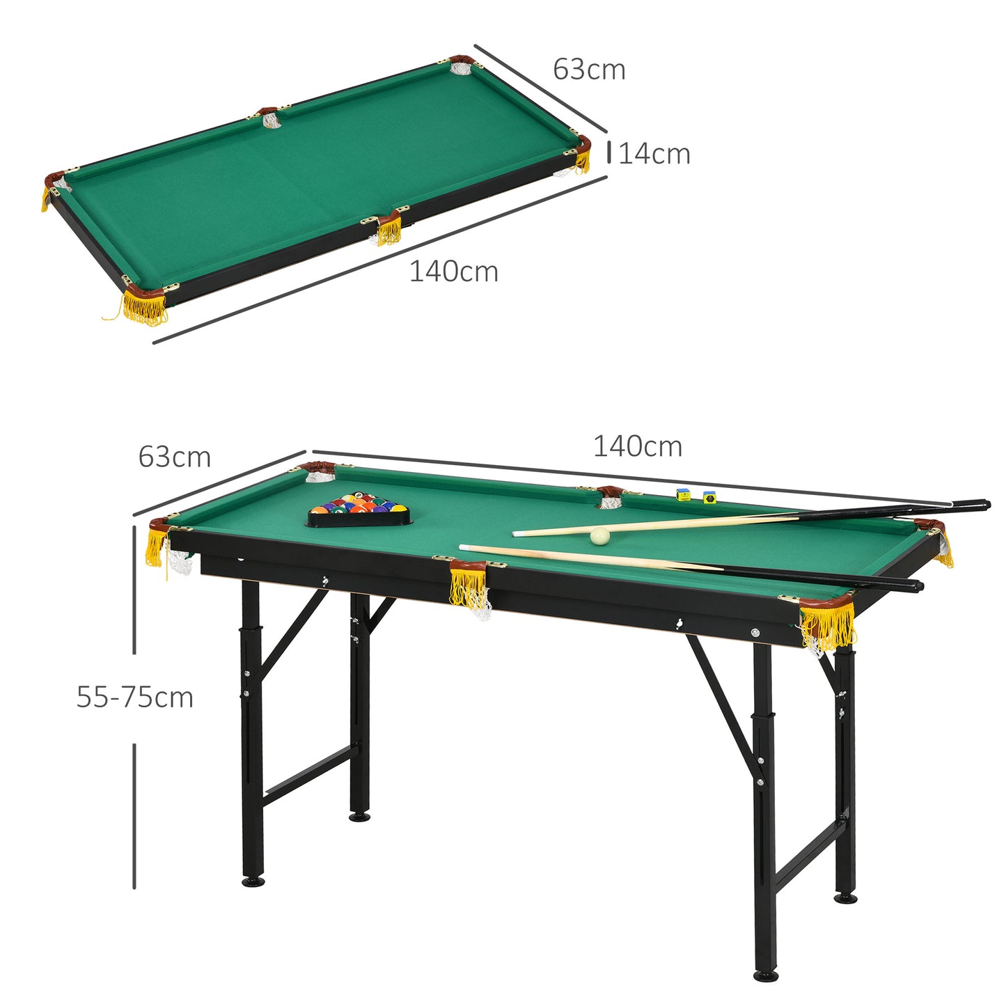Opvouwbare Biljarttafel – Biljarttafel Vintage – Speeltafel – Pooltafel – Groene Biljart Set – Verstelbare Hoogte – Compleet Met Keuen En Ballen