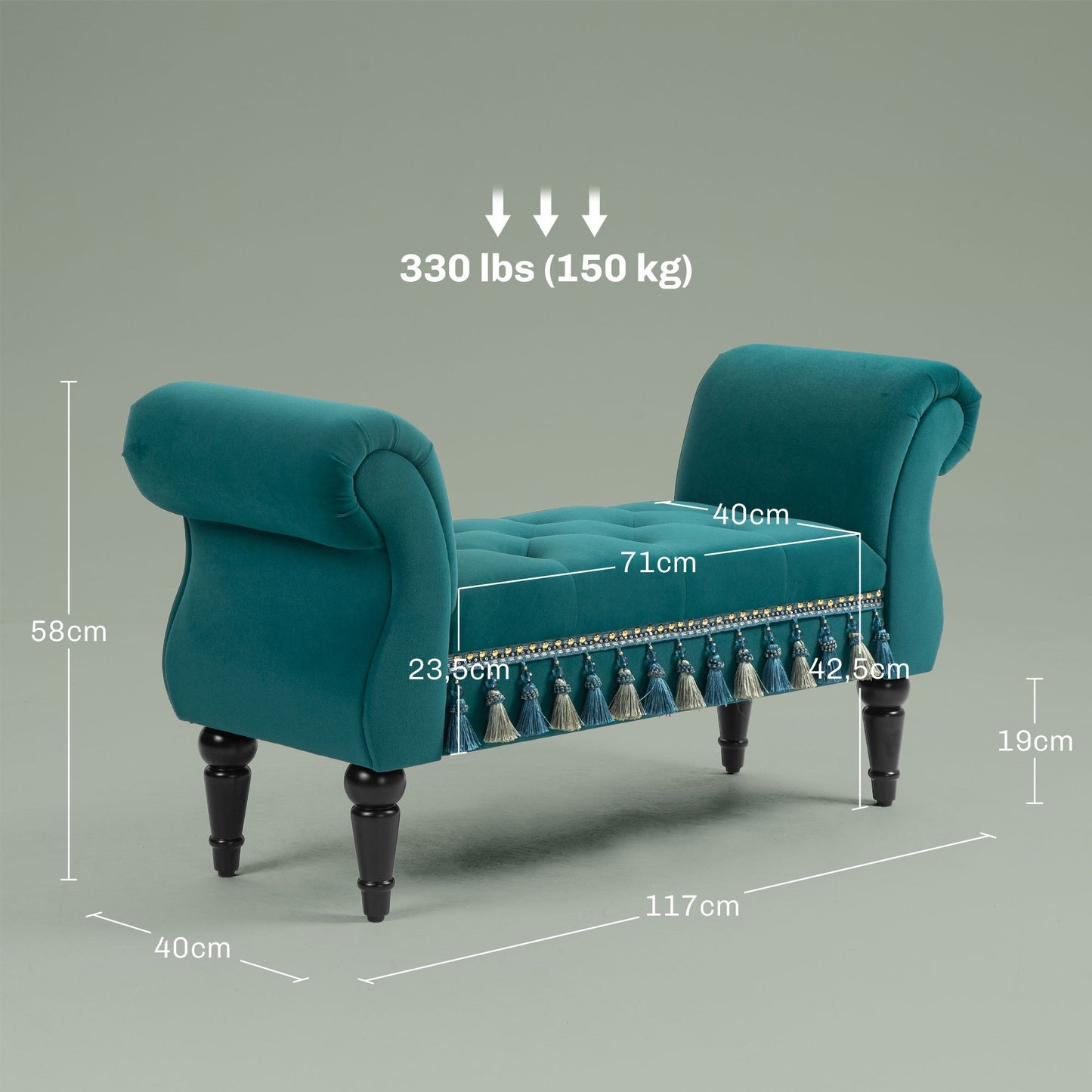 Gestoffeerde Bank – Zitbank – Bankje – Sitzbank – Vintage Bank – Compact 117x40x58 cm – Draagvermogen 150 kg – Groen