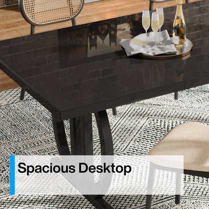 Uitklaptafel – Klaptafel – Vouwtafel – Eettafel – Tuintafel – Ruimtebesparend – Geperst Hout & Metaal – 160 cm Uitbreidbaar – Zwart Geometrisch Onderstel