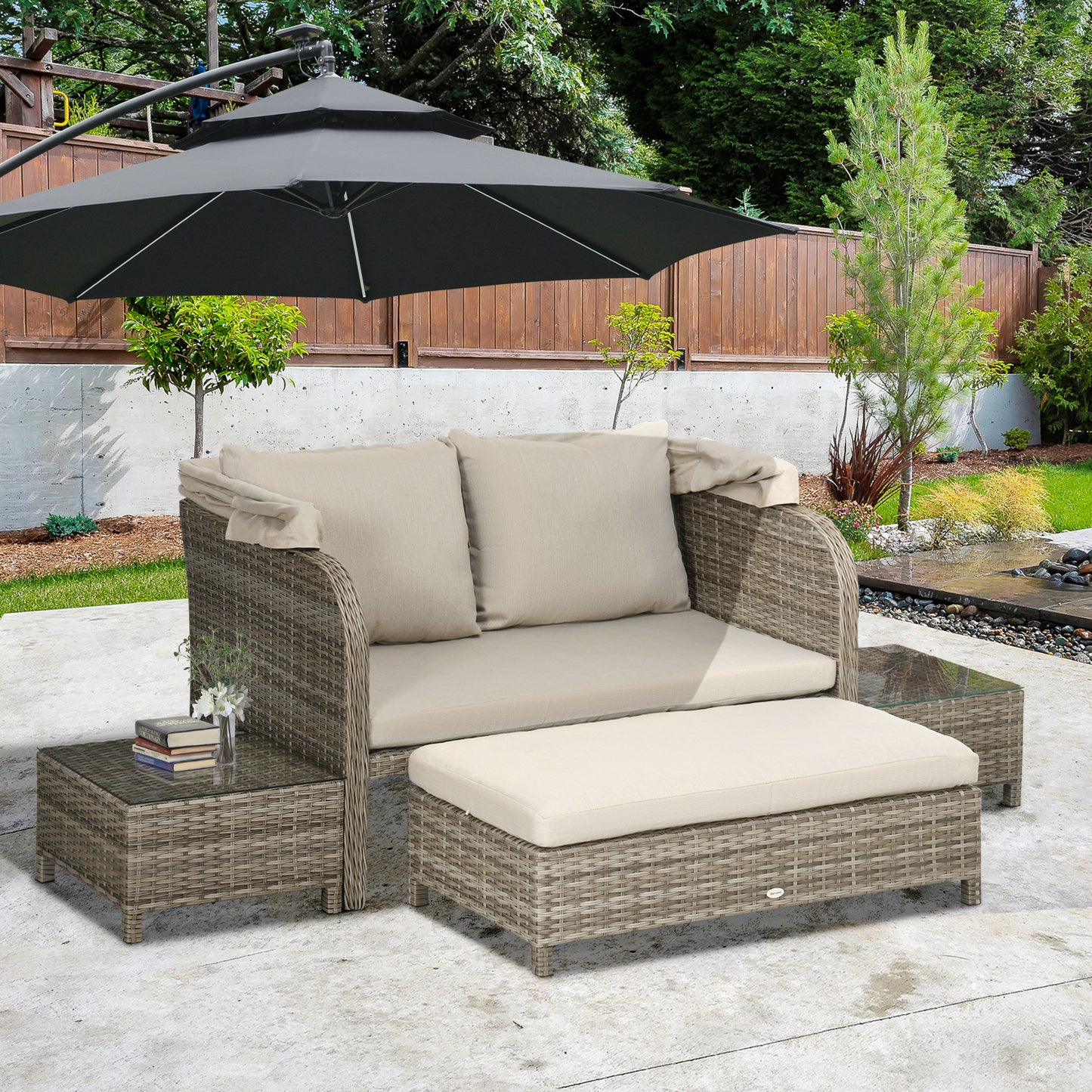 Tuinset – Loungeset – Lounge Meubel – Buitenmeubilair – Voetsteun – Weerbestendig Gegalvaniseerd Metaal – Comfortabele Afritsbare Kussens