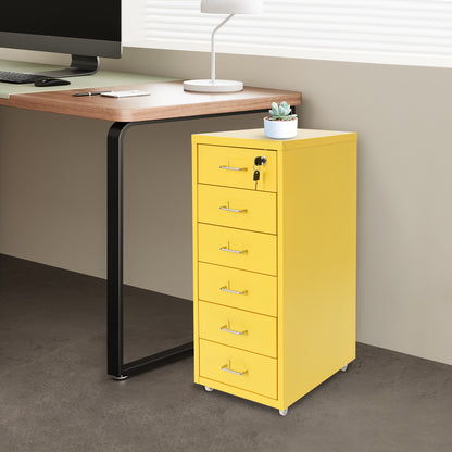 Ladekast Kantoor – Ladeblok Bureau – Opbergkast Schuifladen – Archiefkast Metal – 6 Lades Met Slot – Compact 28x41x69 cm – Koudgewalst Staal Met Wielen