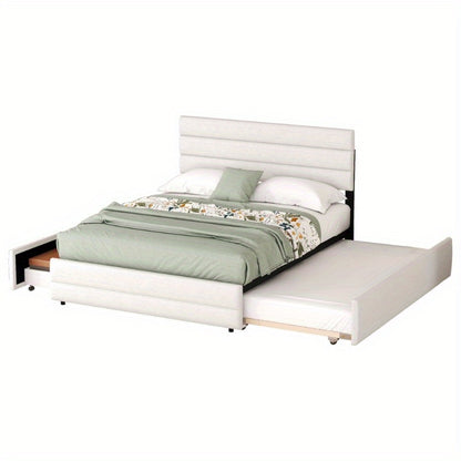 Platformbed – Tweepersoonsbed – Bedframe – Opbergbed – Slaapbed – Modern Beige – 140x200 cm – Met Opberglades – Stevige Duurzame Constructie
