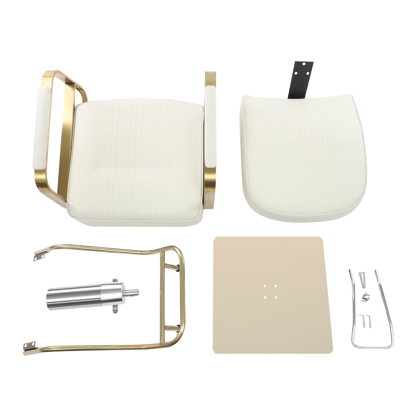 Hair Salon Chair | Height Adjustable, 360° Swivel, Golden Stainless Steel Square Base and Round Tube Footrest - Beige, NaMaSyo Brand