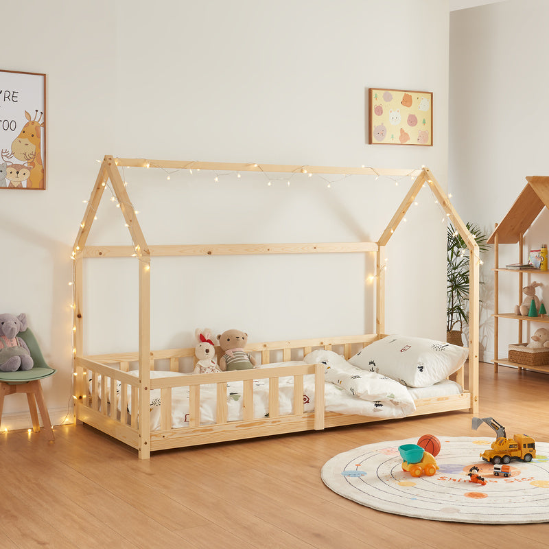 Kinderbed – Kinderbedje – Tienerbed – Meisjesbed – Jongensbed – 90 x 200 cm – Houten Frame Met Valbeveiliging