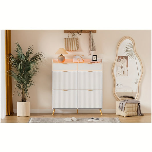 Schoenenkast – Schoenenrek – Schoenenopberger – Opbergkast – Schoenenmeubel – Vouwdeuren – Glazen Blad – 24x106x117 cm – Wit