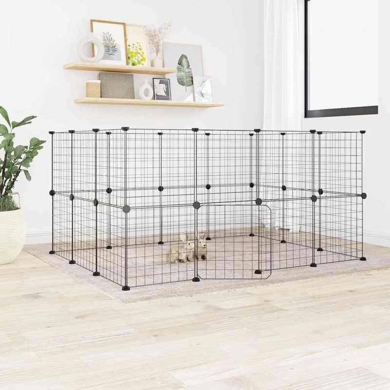 Dierenkooi – Knaagdierkooi – Speelkooi – Konijnenkooi – Hamsterkooi – 28 Stalen Panelen – Zwarte Deur – 35x35 cm