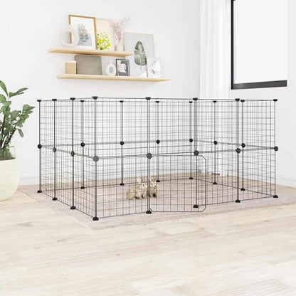 Dierenkooi – Knaagdierkooi – Speelkooi – Konijnenkooi – Hamsterkooi – 28 Stalen Panelen – Zwarte Deur – 35x35 cm