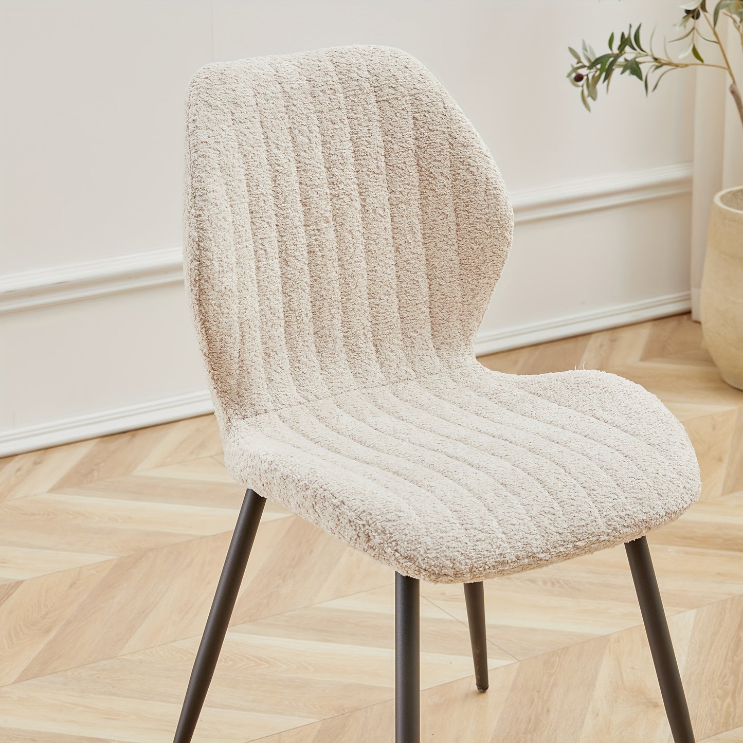 Eetkamerstoel – Kuipstoel – Keukenstoel – Stoel – Dinerstoel – Mid-Century Modern – Linnen Bekleding – Metalen Frame – Ergonomische Rugleuning – Set van 4 – Beige Bruin