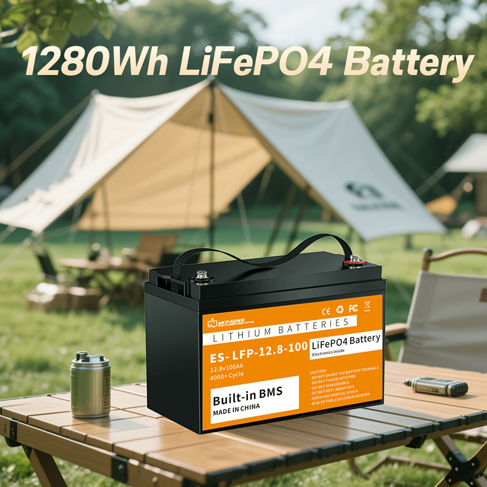 12V 100Ah LiFePO4 Accu – Lithium Accu – Lithium-IJzerfosfaat Accu – Deep Cycle Accu – AGM Accu Vervanger – Ingebouwd BMS – Over 4000 Cyclus Levensduur
