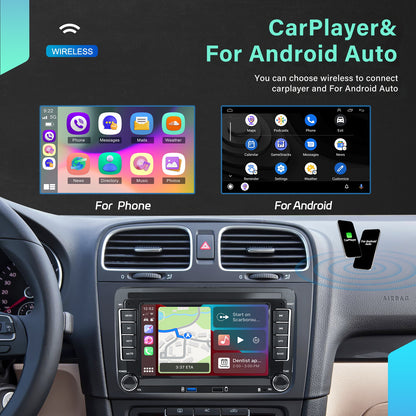 Podofo Android 15 Car Stereo for VW Golf 5/6, Passat, Jetta, Tiguan,, Caddy & More - 8-Core 6GB+128GB, 7-inch/9-inch HD IPS Touchscreen, CarPlay/Android Auto, GPS Navigation, Steering Wheel Control, Plug & Play (No Cables), A
