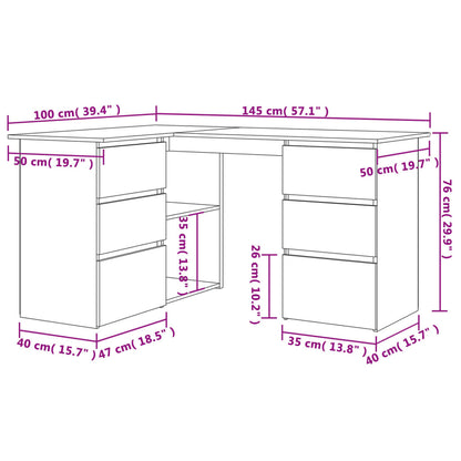 Hoekbureau – Bureau – Computertafel – Werkplek – Bureautafel – Hoogwaardig Vochbestendig Hout – 4 Lades Met 2 Kastdeurtjes – Mat Zwart