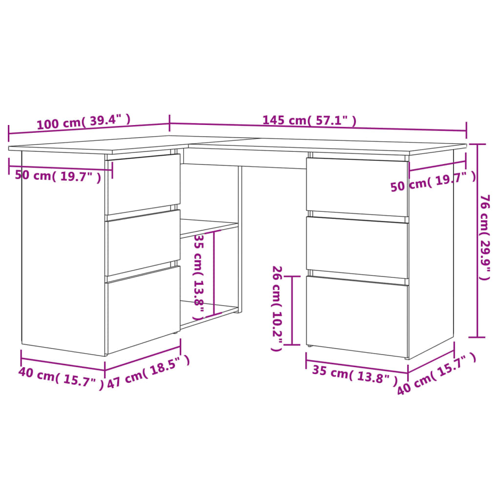 Hoekbureau – Hoekbureau Gaming – Bureautafel – Computertafel – L-vormig – Hout – Stevig en Vochtbestendig – Met 2 Deuren en 4 Lades – Artisan Oak