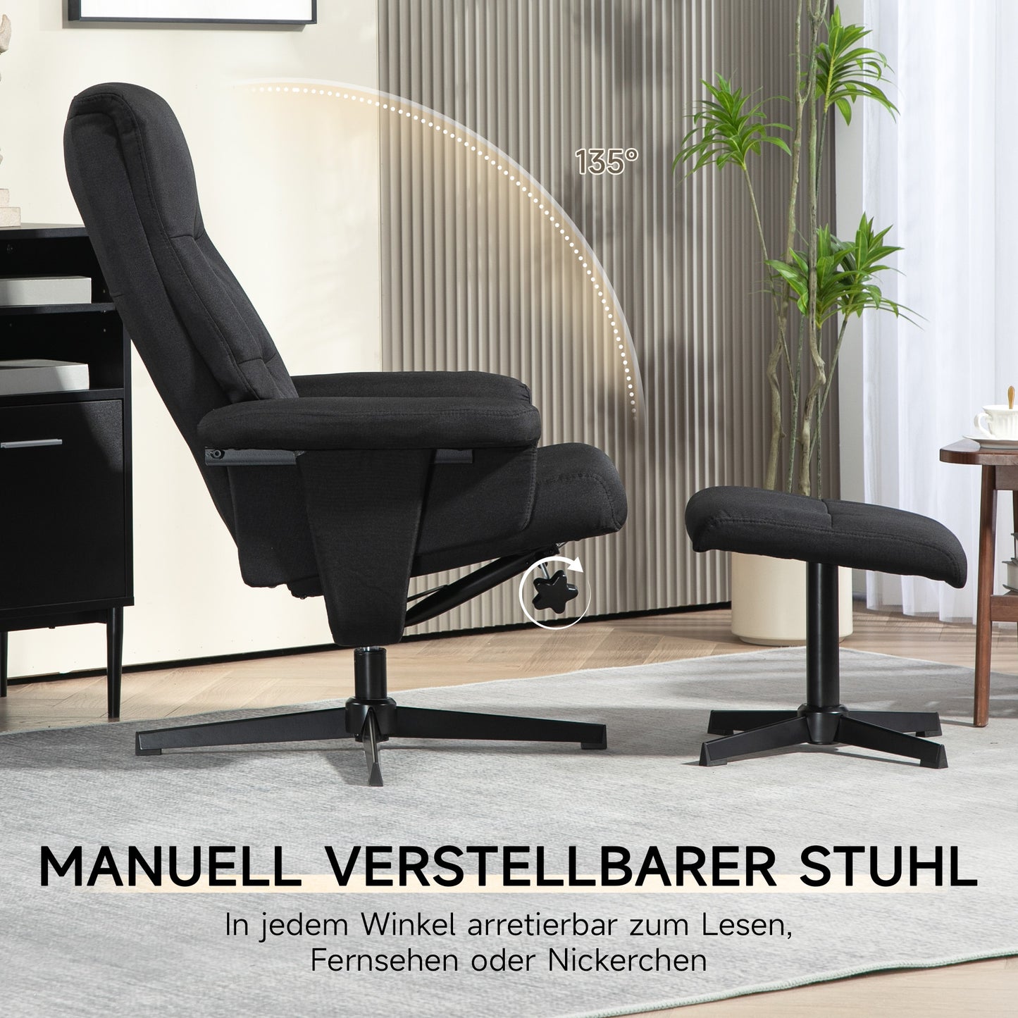 Draaifauteuil – Relaxstoel – Schommelstoel – Fauteuil Met Voetenbank – Lounge Chair Zwart – Fluwelen Bekleding – Schommelfunctie – Draaibaar – Max 150 kg