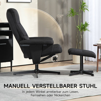 Draaifauteuil – Relaxstoel – Schommelstoel – Fauteuil Met Voetenbank – Lounge Chair Zwart – Fluwelen Bekleding – Schommelfunctie – Draaibaar – Max 150 kg