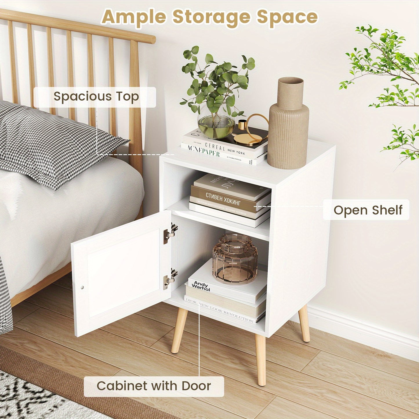 Nachtkastjes – Bedkastje – Bijzettafel – Opbergkast – Slaapkamerkast – Set Van 2 – Rattan Detail – Compact 40x40x70 cm