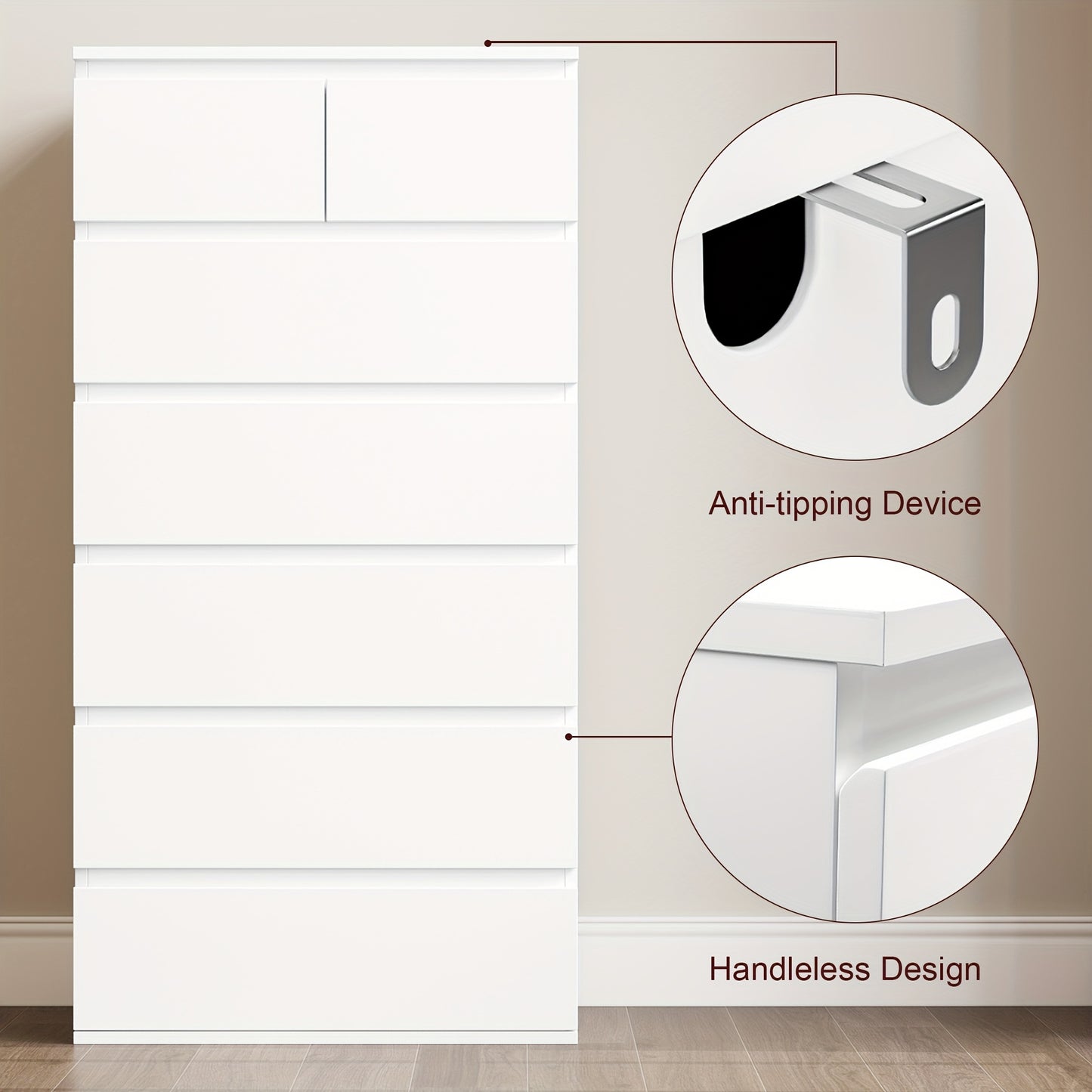 Chest Of Drawers – Ladekast – Kledingkast – Opbergkast – Slaapkamerkast – Modern Wit – 5 Lades – MDF Materiaal