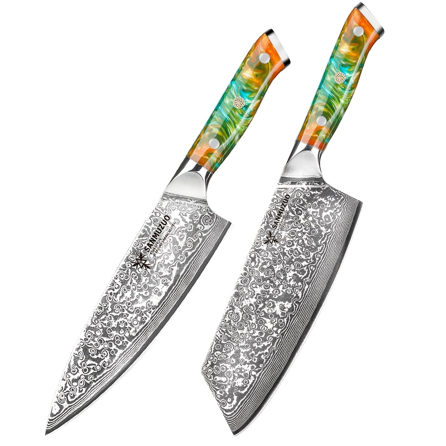 Nakiri mes – Groentemes – Koksmes – Hakmes – Damastmes – Set van 2 – VG10 Damaststaal – Resin Handvat