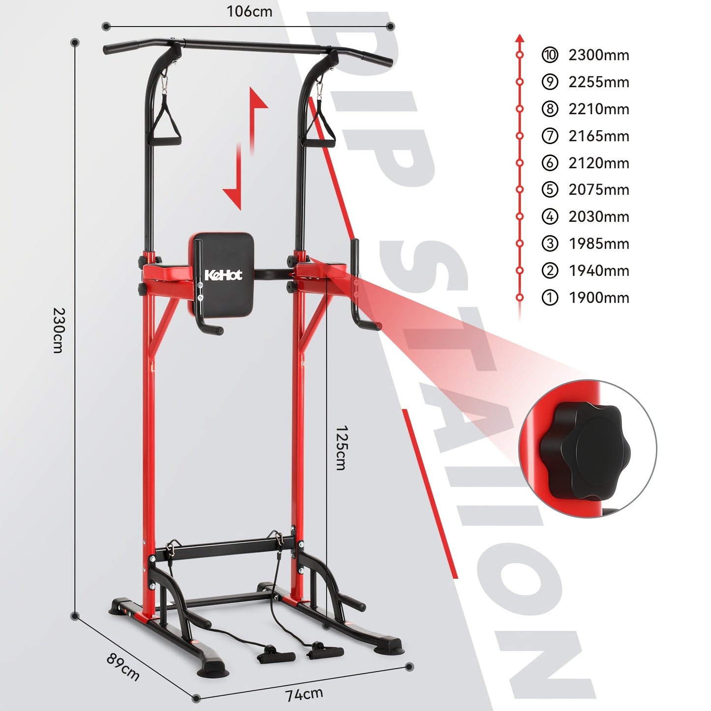 Kehot Adjustable Pull Up Bar Station with 10-Level Height (140-190cm) & Resistance Bands - Heavy-Duty Pull Up & Chin Up Stand Suitable for Home Gym, Fitness Equipment with -Slip Base & Foam Grips, Compact Training System for