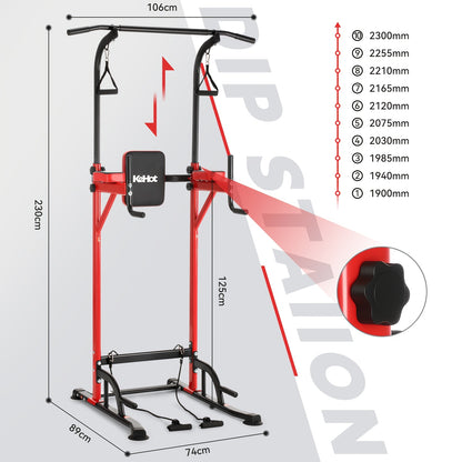 Kehot Adjustable Pull Up Bar Station with 10-Level Height (140-190cm) & Resistance Bands - Heavy-Duty Pull Up & Chin Up Stand Suitable for Home Gym, Fitness Equipment with -Slip Base & Foam Grips, Compact Training System for