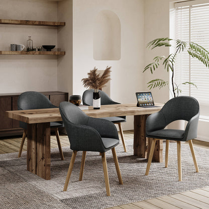Eetkamerstoel – Lounge Stoel – Bureaustoel – Armstoel – Set van 2 – Corduroy Donkergrijs – Halfmaan Open Rugleuning – Massief Houten Poten