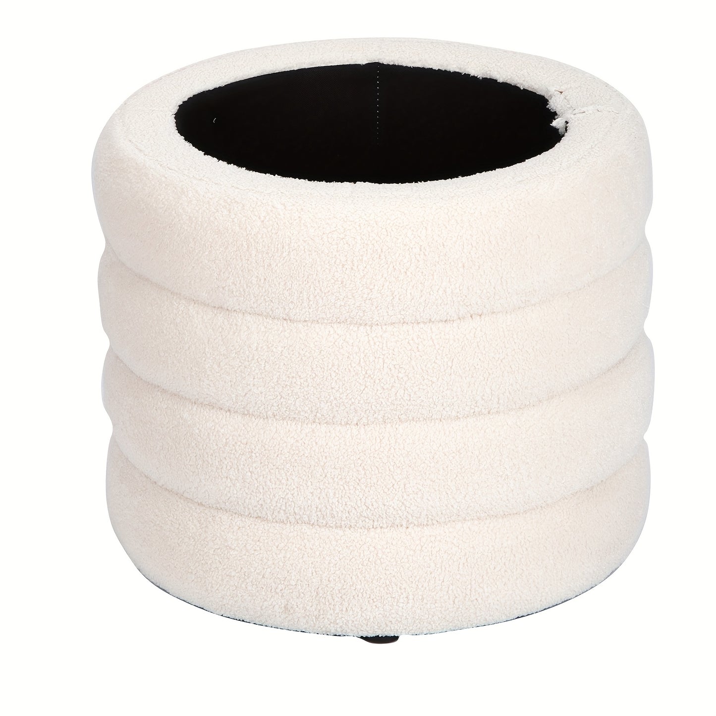 Opberg Poef – Opbergkruk – Zitkist – Hocker – Opbergbox – Rond – Wit – Polyester Bekleding – Flip-Top Deksel – Compact & Multifunctioneel