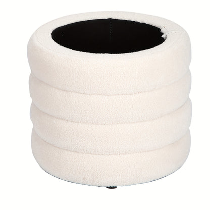 Opberg Poef – Opbergkruk – Zitkist – Hocker – Opbergbox – Rond – Wit – Polyester Bekleding – Flip-Top Deksel – Compact & Multifunctioneel