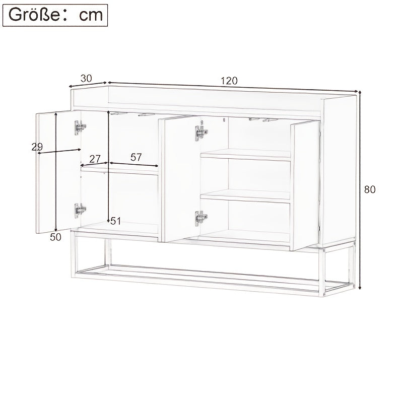 Modern Minimalist Four-Door Handleless Dining Cabinet - Metal Frame with Golden Legs, White Finish for Kitchen, Living Room & Dining Room Storage