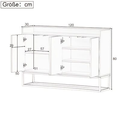 Modern Minimalist Four-Door Handleless Dining Cabinet - Metal Frame with Golden Legs, White Finish for Kitchen, Living Room & Dining Room Storage