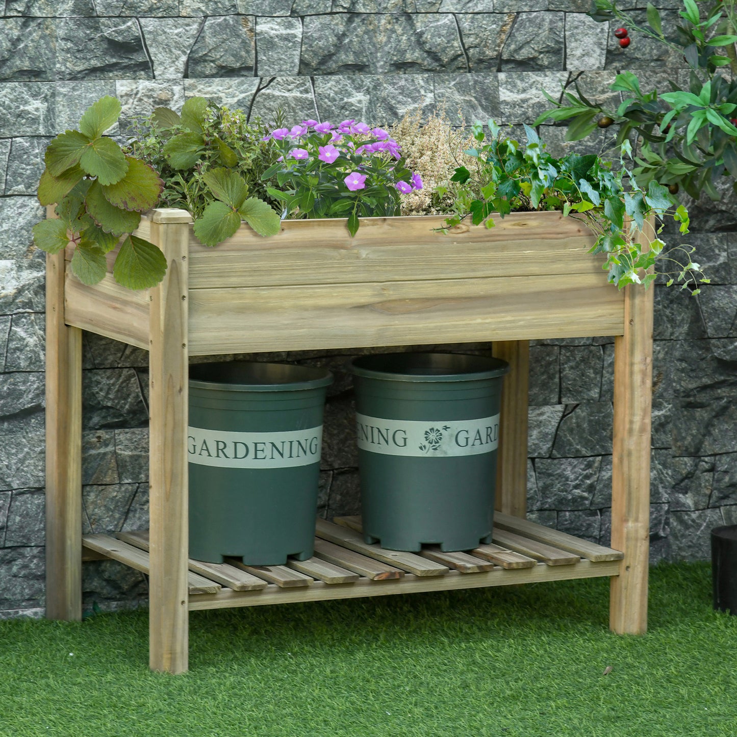 Verhoogde Plantenbak – Houten Tuinbak – Plantentafel – Bloemenbak – Groentebak – Stevige Constructie – Drainage Gaten – 91x51x76 cm – Groene Kleur