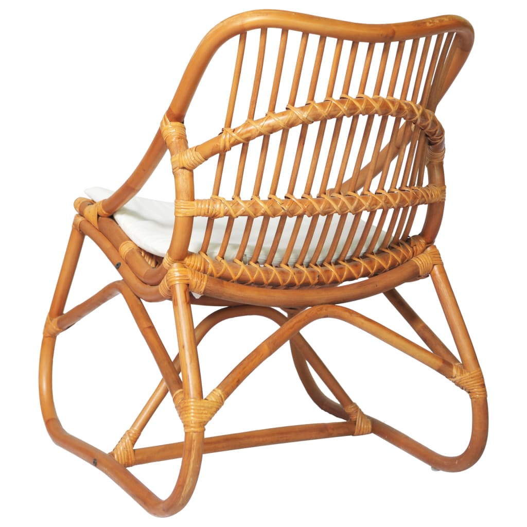 Rotan Stoel – Rotan Fauteuil – Rieten Stoel – Tuinstoel – Loungestoel – Lichtbruin – Linnen Kussen – Natuurlijk Ademend