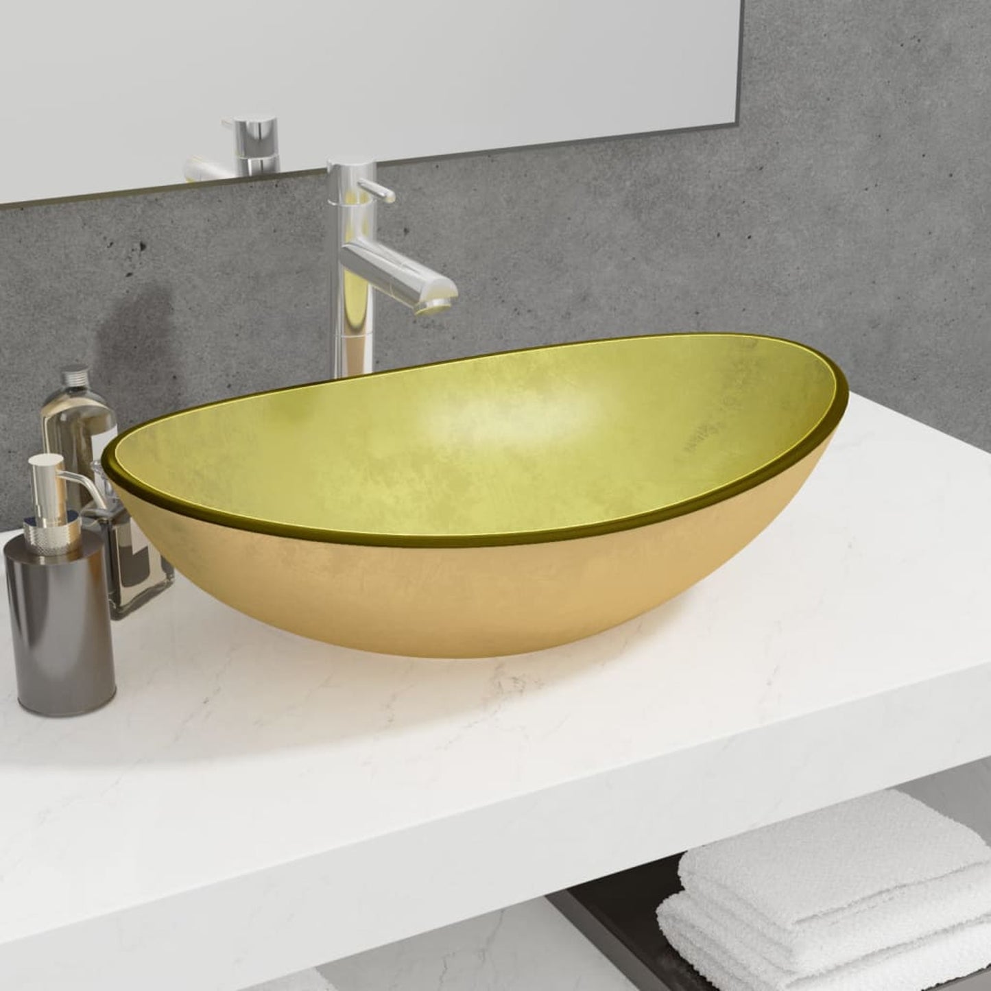 Wasbak Glas – Wastafel – Fontein – Lavabo – Washbasin – Gehard Glas – 54,5x35x15,5 cm – Gouden Kleur