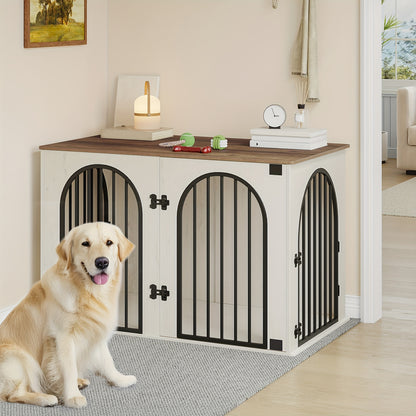 Dog Crate Furniture, 108 Cm Dog Crate For Home, 3 Doors, Arched Door, Modern Indoor Dog Crate For Dogs, Side Table, Heavy-Duty Dog Crate, 108 X 64 X 76 Cm