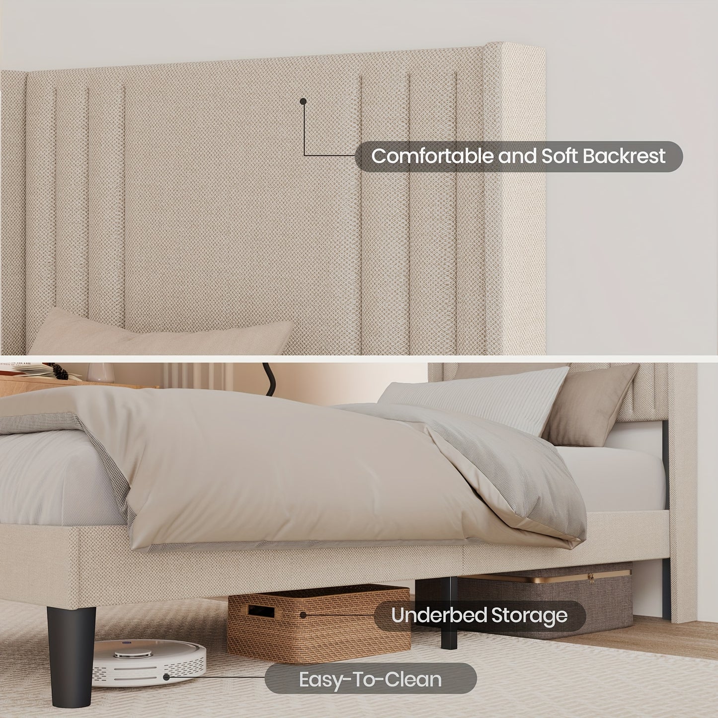 Bedframe – Bed – Eenpersoonsbed – Tweepersoonsbed – Opbergbed – Gestoffeerd – Donkergrijs – 90x200 cm – Zacht Hoofdbord – Geluidsvrij Stabiel Frame
