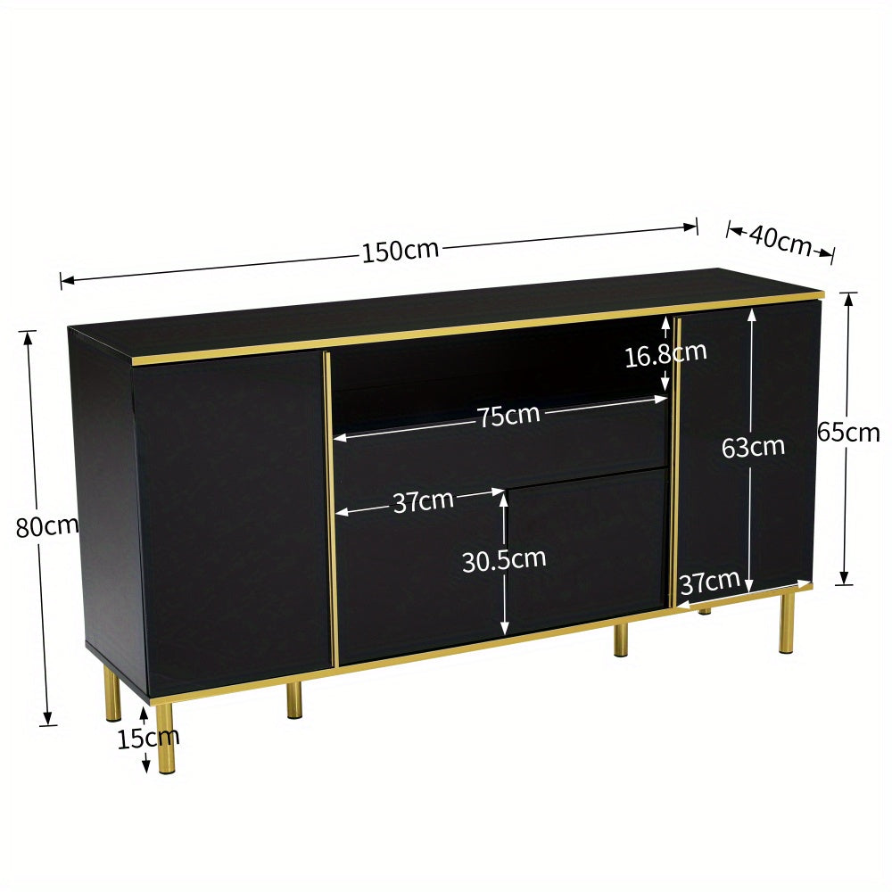 Dressoir – Sideboard – Opbergkast – Ladekast – Buffettafel – Modern Minimalistisch – Zwart Met Gouden Accenten – Ruimtebesparend Verticaal Design – Stevig En Duurzaam Zonder Elektriciteit