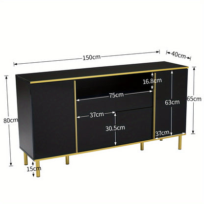 Dressoir – Sideboard – Opbergkast – Ladekast – Buffettafel – Modern Minimalistisch – Zwart Met Gouden Accenten – Ruimtebesparend Verticaal Design – Stevig En Duurzaam Zonder Elektriciteit