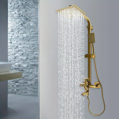 Douche Systeem – Regendouche – Douche Set – Messing Kraan – Verstelbare Douchekolom – Gouden Afwerking – 20x20 cm Regendouche – 1,5 Meter RVS Slang
