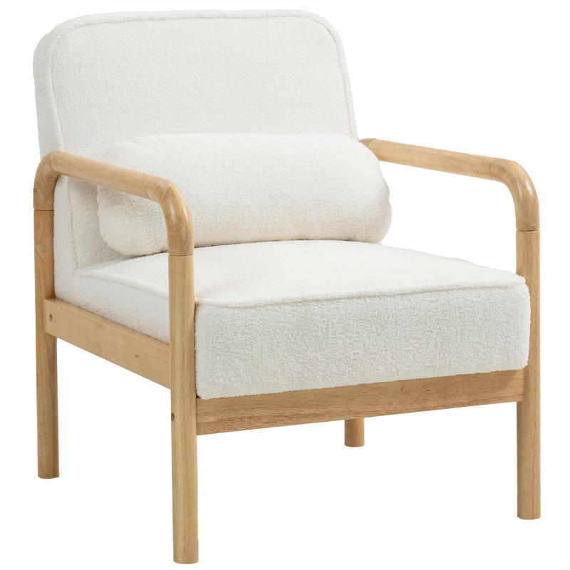 Fauteuil – Stoel – Relaxfauteuil – Loungestoel – Witte Gestoffeerde Fauteuil – Rubberwood Frame – Queen Anne Rugleuning – Foamgevulde Armleuningen – Eenvoudige Montage